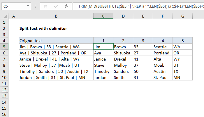 Excel Formula Split Text With Delimiter Exceljet 4901